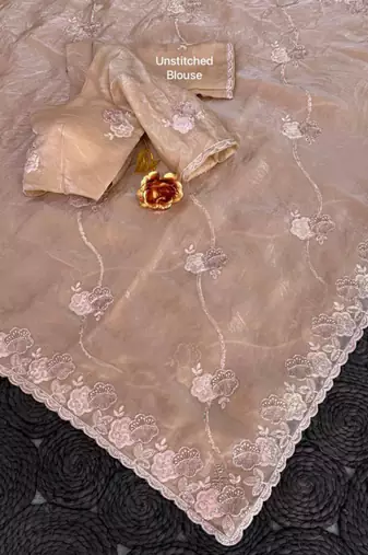 Beige embroidered saree