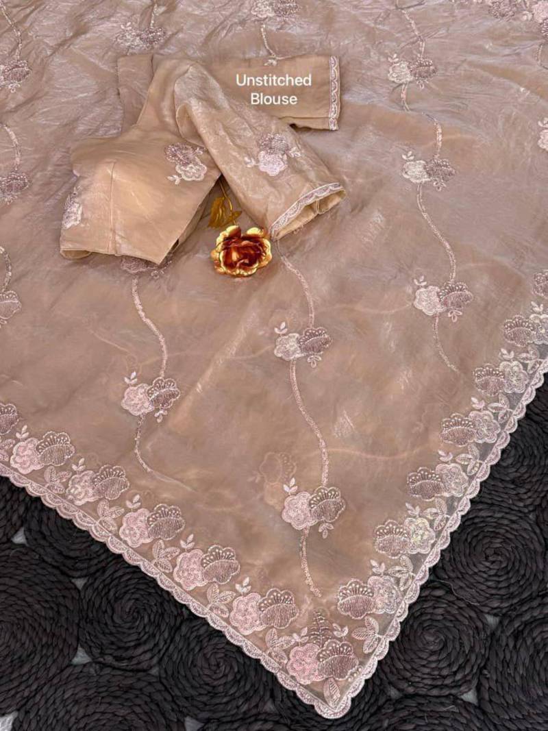 Beige embroidered saree