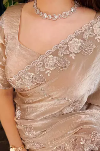 Beige embroidered saree