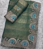 Green silk saree with embroidery
