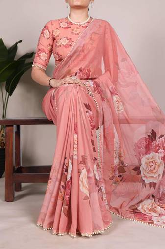 Peach floral saree