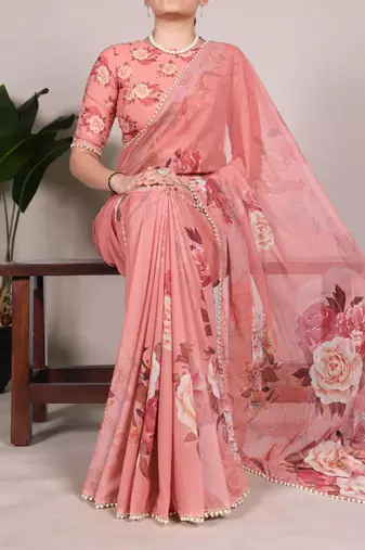 Peach floral saree