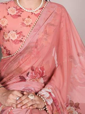 Peach floral saree 2
