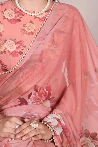 Peach floral saree