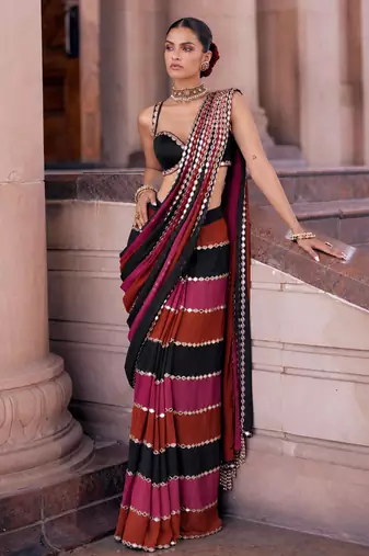 Multicolor stripe designer saree