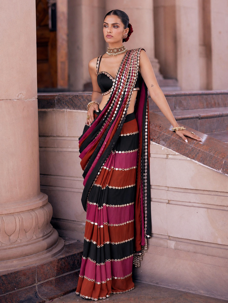 Multicolor stripe designer saree