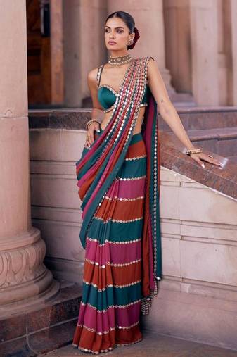 Multicolor stripe designer saree