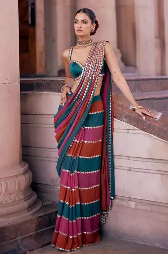 Multicolor stripe designer saree
