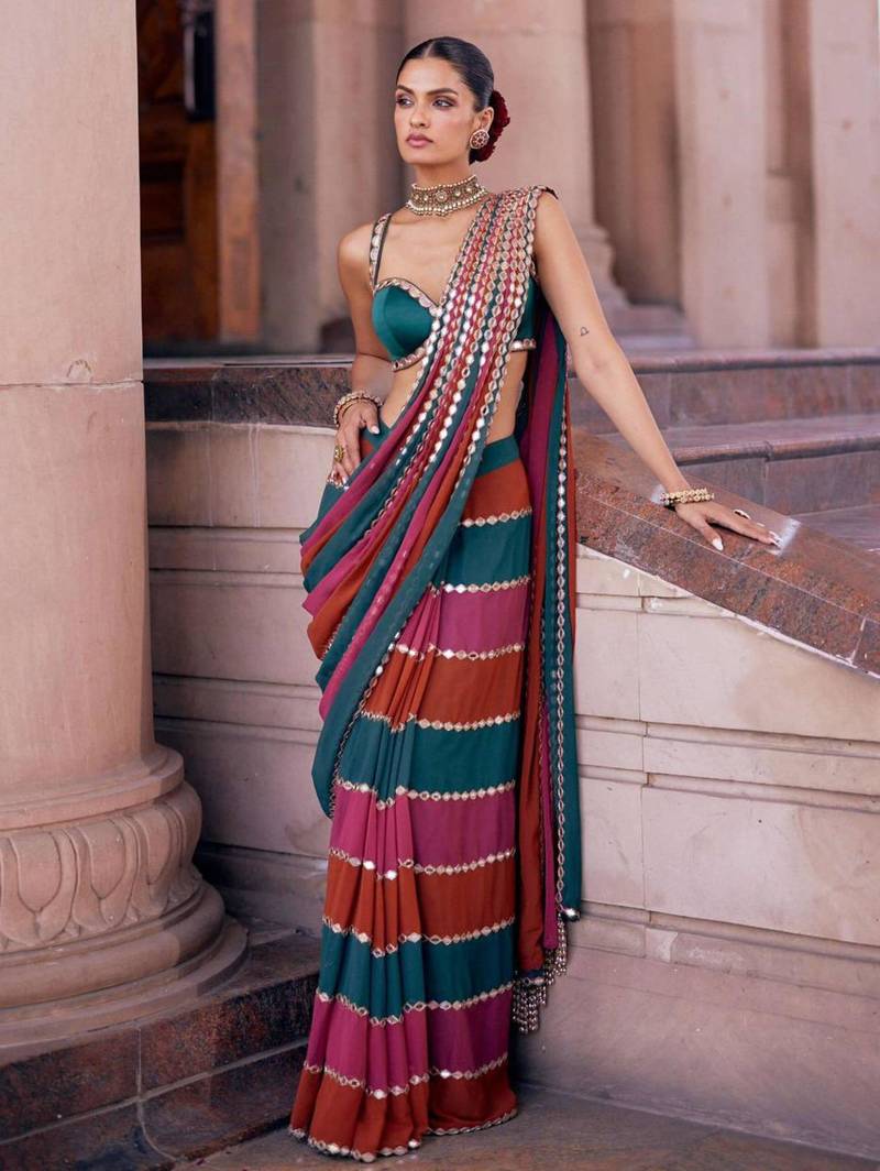 Multicolor stripe designer saree