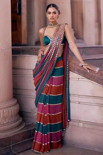 Multicolor stripe designer saree