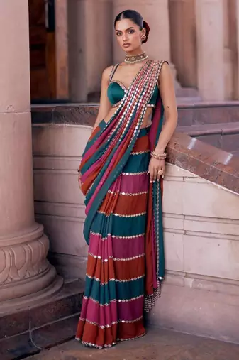 Multicolor stripe designer saree