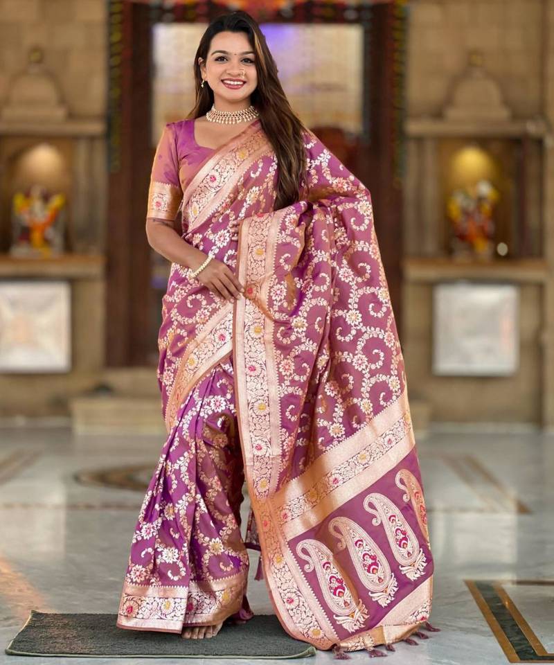 Pink embroidered saree