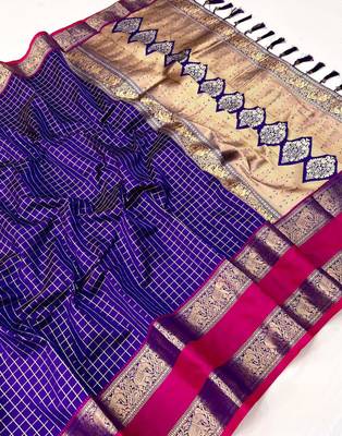 Blue and pink silk saree 2