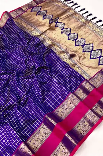 Blue and pink silk saree