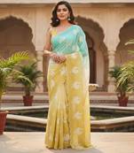 Yellow and mint green ombre saree
