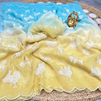 Yellow and mint green ombre saree 2