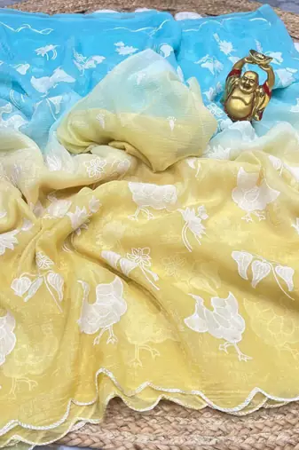 Yellow and mint green ombre saree