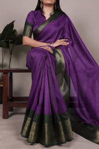Purple silk saree with gold weave