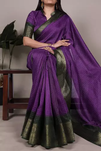 Purple silk saree with gold weave