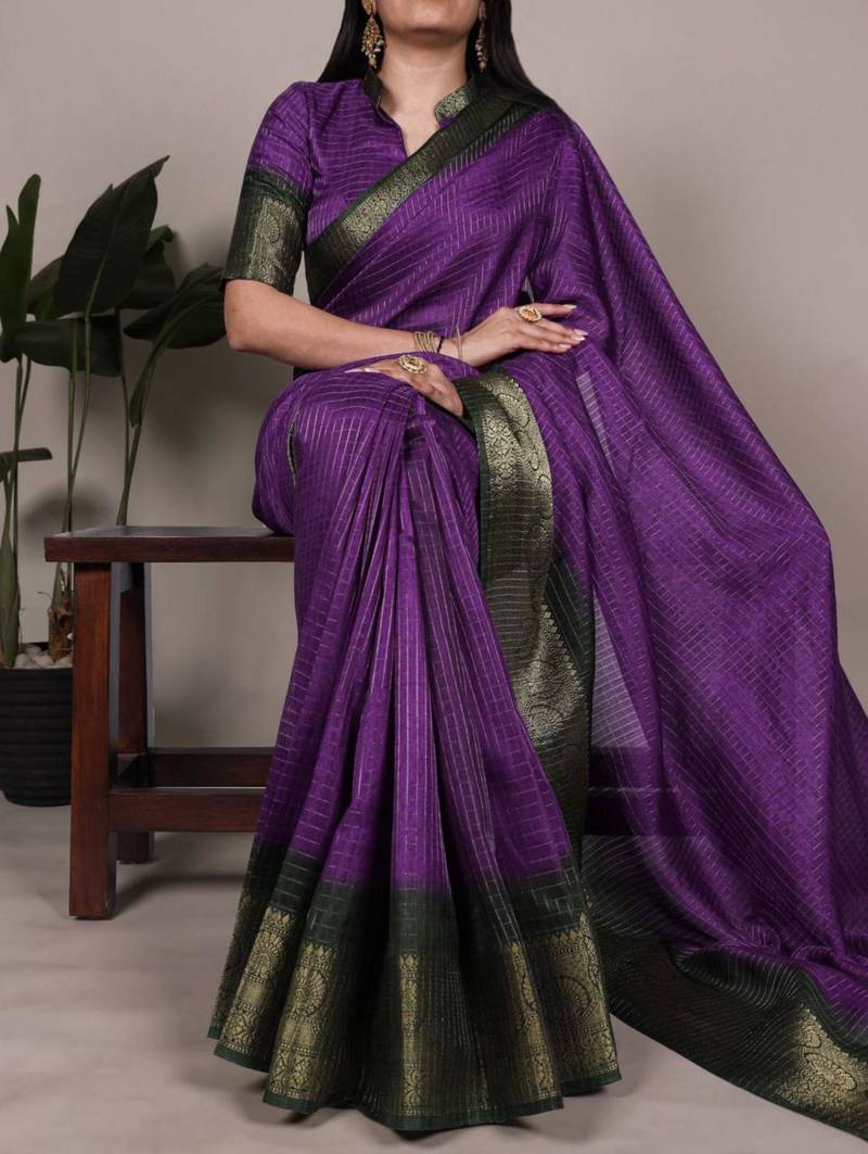 Purple silk saree with gold weave