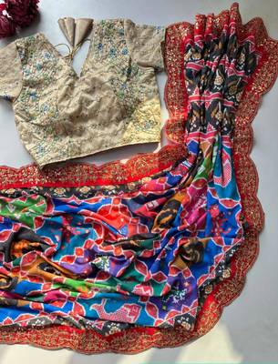 Multicolor traditional print saree 4