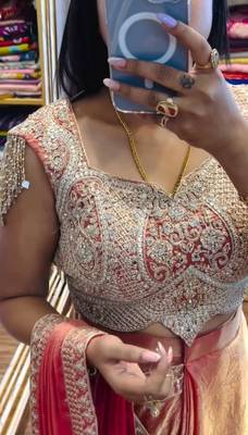 peach pre draped saree with embroidered blouse 2