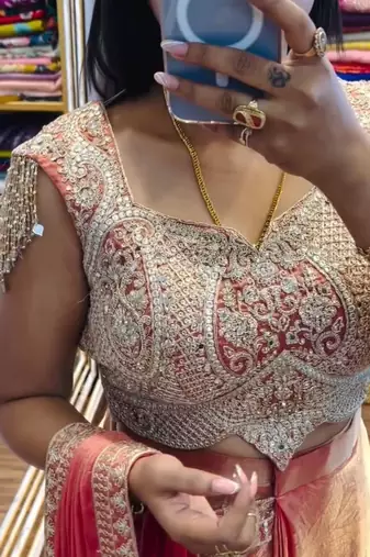 peach ready to wear saree with embroidered blouse