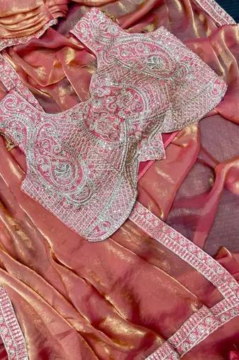 peach ready to wear saree with embroidered blouse