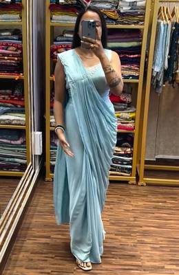 light blue embroidered ready made saree 4