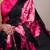 Black satin saree with pink floral print