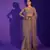 Beige net saree with sequin stripes