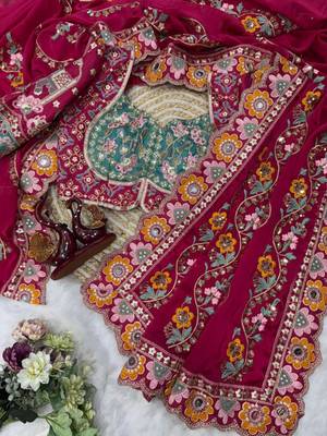 Red floral embroidered designer saree set 1