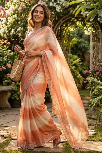 Peach tie-dye saree with elegant border
