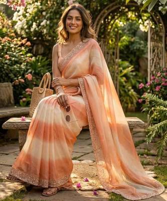 Peach tie-dye saree with elegant border 2