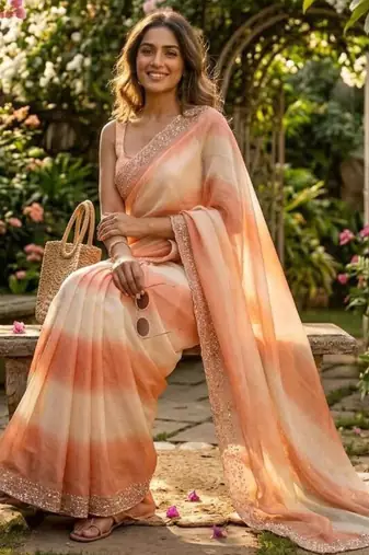 Peach tie-dye saree with elegant border