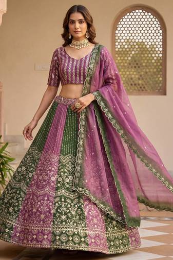 Lavender Color Sequins Embroidery Work Chinon  Silk Lahenga Choli set