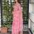 Pink glass tissue position print handstitch butta work saree with matching blouse piece