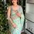 Sea green glass tissue position print handstitch butta work saree with matching blouse piece
