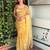 Yellow glass tissue position print handstitch butta work saree with matching blouse piece