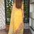 Yellow glass tissue position print handstitch butta work saree with matching blouse piece