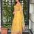 Yellow glass tissue position print handstitch butta work saree with matching blouse piece