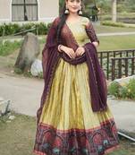 Cream Color Zari Weaving Work Silk Kalamkari Lehenga Choli With Unstitched Blouse