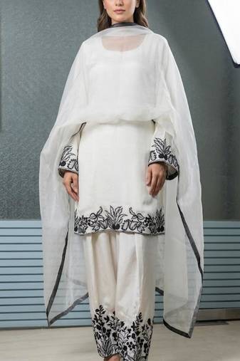 white cotton floral embroidered kurta palazzo set