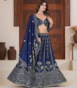 Blue Color Sequins and Zari  Embroidery Work  Chinon Silk Lahenga Choli Set