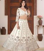 White Color Sequins and Zari  Embroidery Work  Chinon Silk Lahenga Choli Set