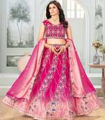 Rani Pink Color  Sequins and Treads  Embroidery Work Chinon Silk Lahenga Choli Set