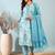 Blue printed cotton kurta set with dupatta