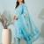 Blue printed cotton kurta set with dupatta