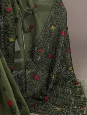Olive green handloom style saree 2