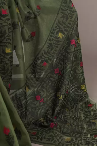 Olive green handloom style saree